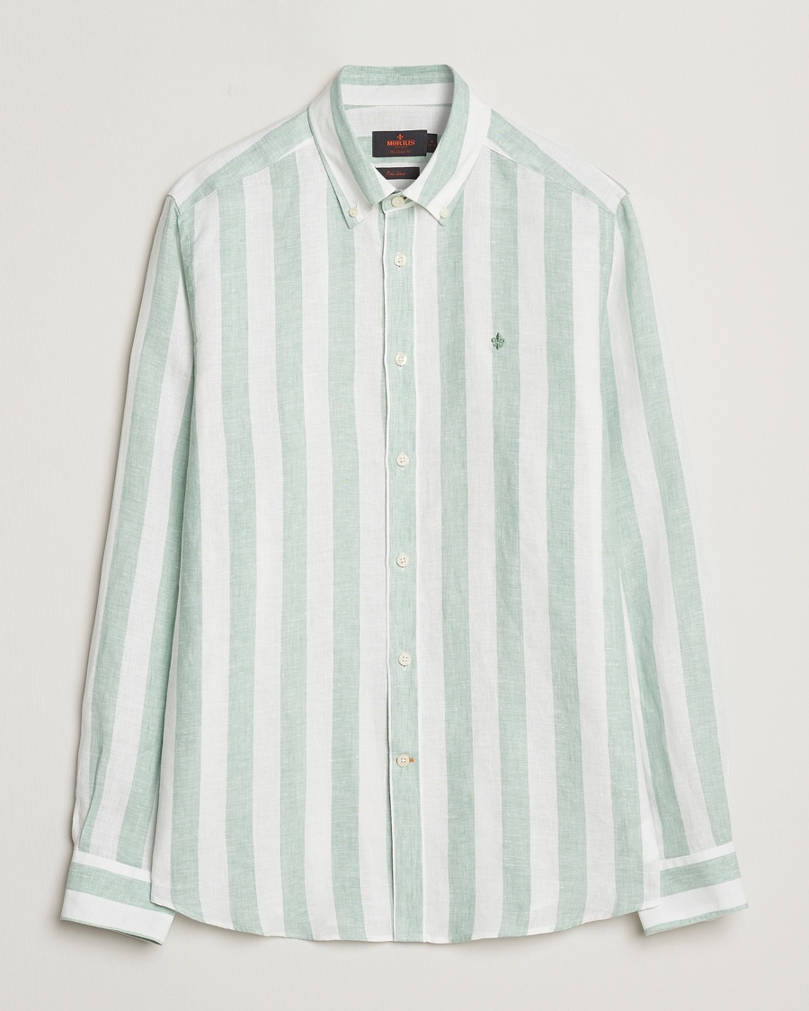 Herr | Linneskjortor | Morris | Douglas Striped Linen Shirt Light Green
