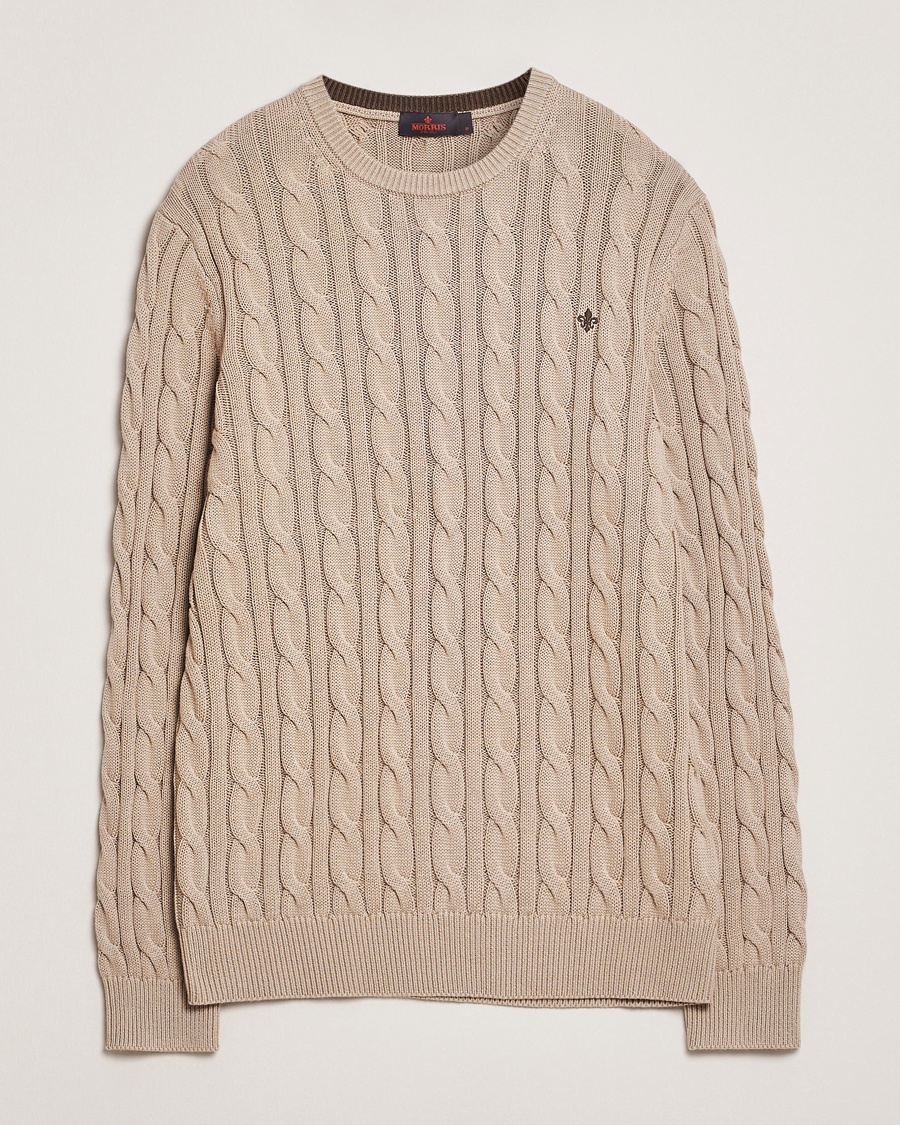Herr | Stickade tröjor | Morris | Ethan Cable O-Neck Khaki