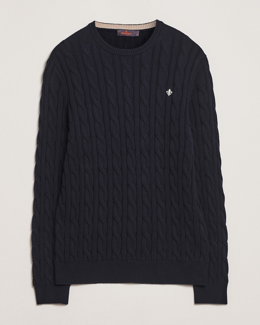 Herr | Stickade tröjor | Morris | Ethan Cable O-Neck Old Blue