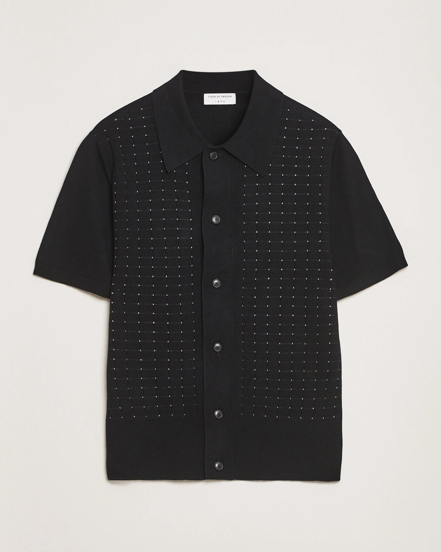 Herr | Kortärmade skjortor | Tiger of Sweden | Araawen Knitted Short Sleeve Shirt Black