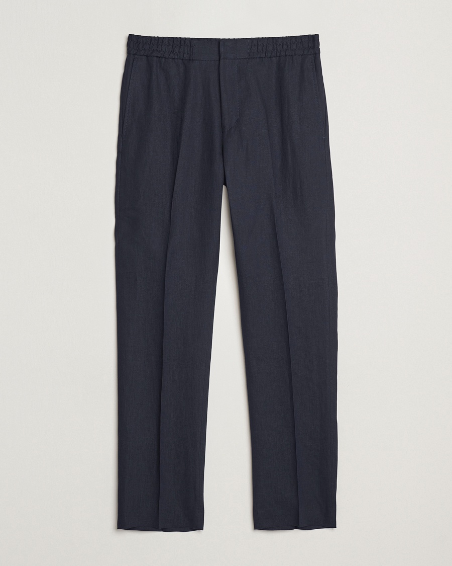 Herr | Byxor | Tiger of Sweden | Tannen Linen Drawstring Trousers Midnight Blue