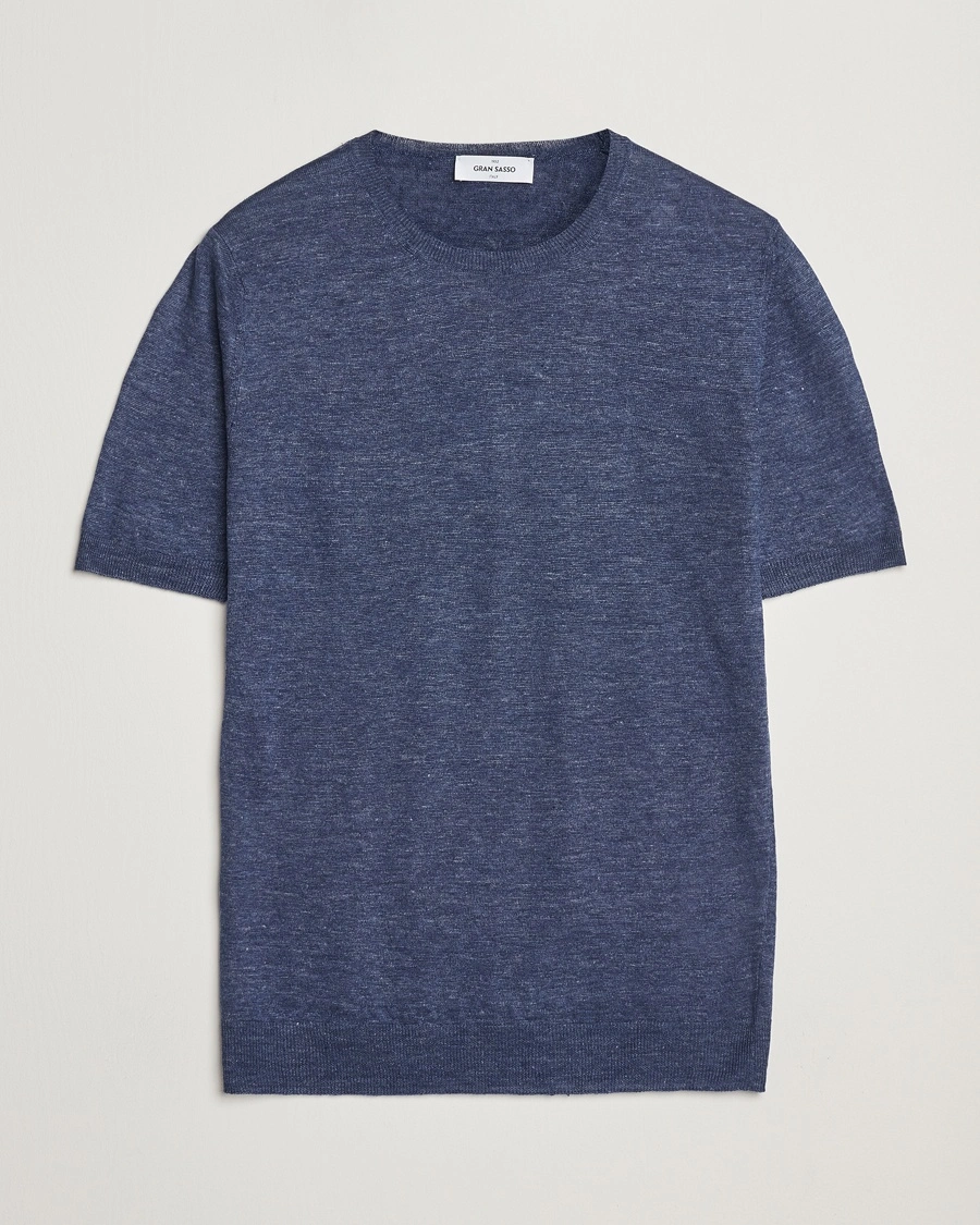 Herr | T-Shirts | Gran Sasso | Knitted Linen T-Shirt Navy Melange