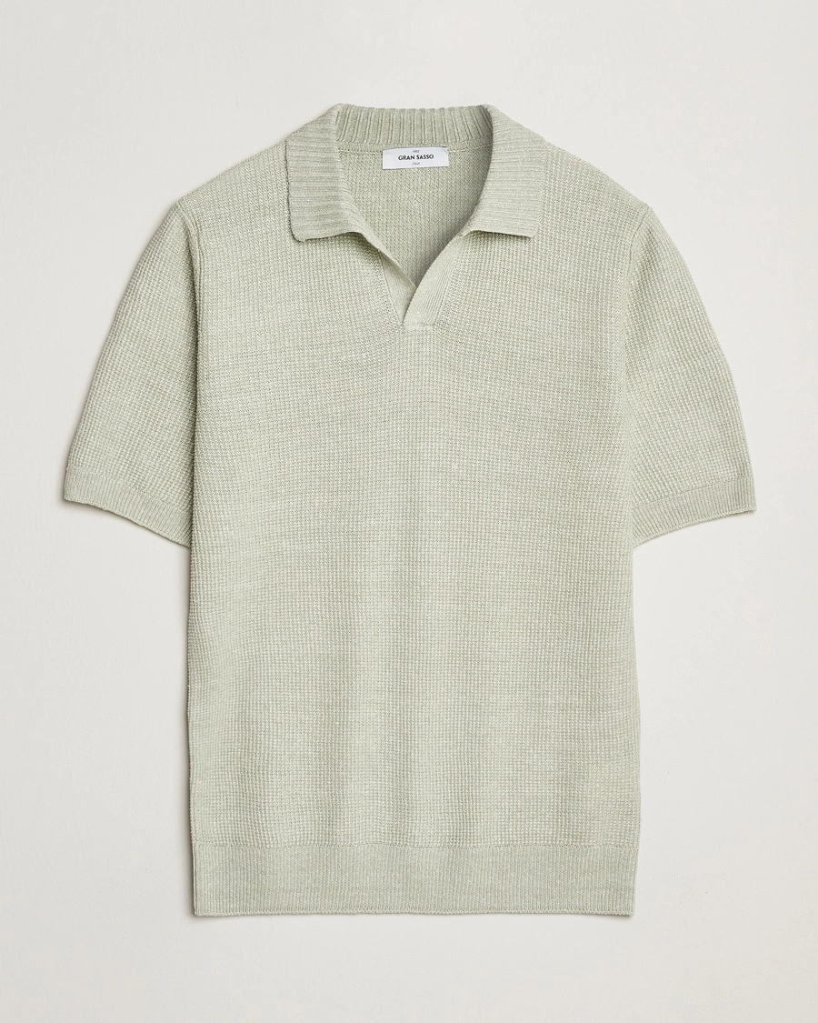 Herr | | Gran Sasso | Linen/Cotton Open Collar Polo Light Green