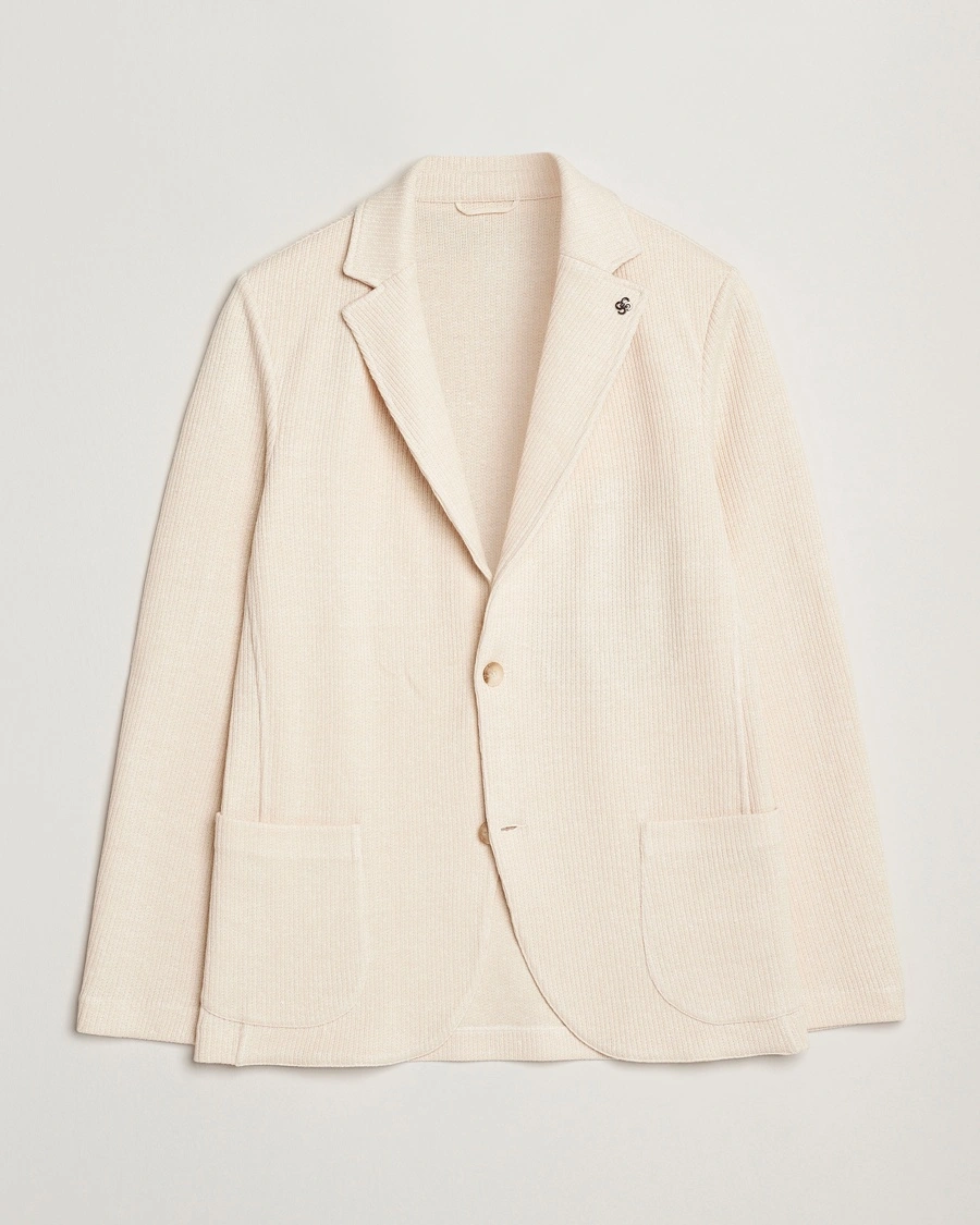 Herr | Kavajer | Gran Sasso | Linen/Cotton Knitted Blazer Cream