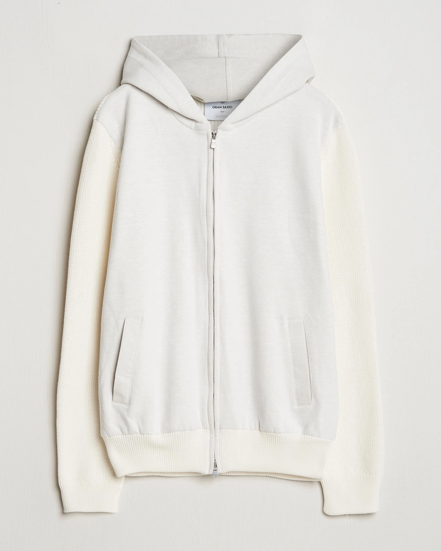 Herr | Huvtröjor | Gran Sasso | Cotton Knitted Full Zip Hoodie Cream