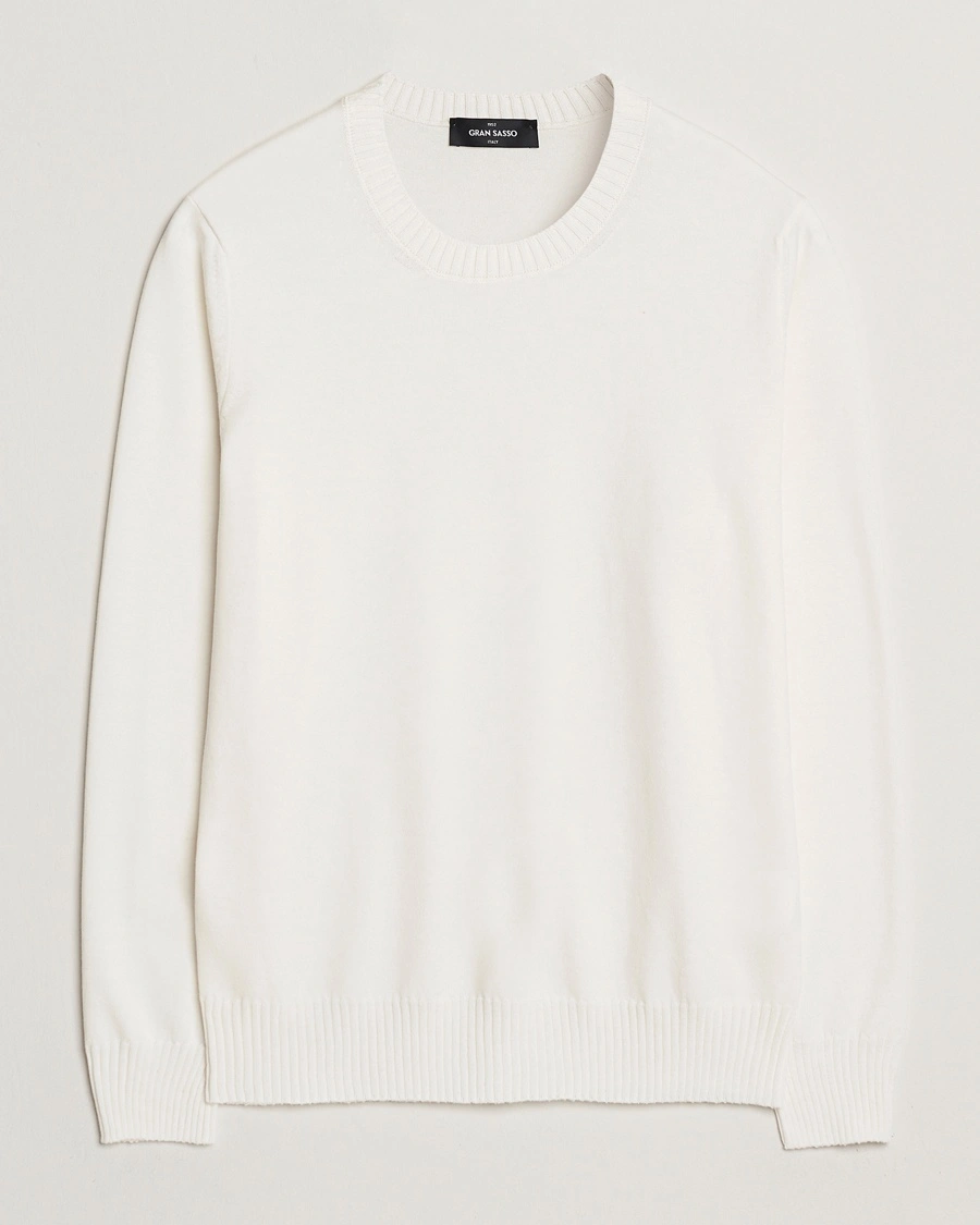 Herr | Stickade tröjor | Gran Sasso | Cotton/Cashmere Knitted Crew Neck Sweater Cream Melange