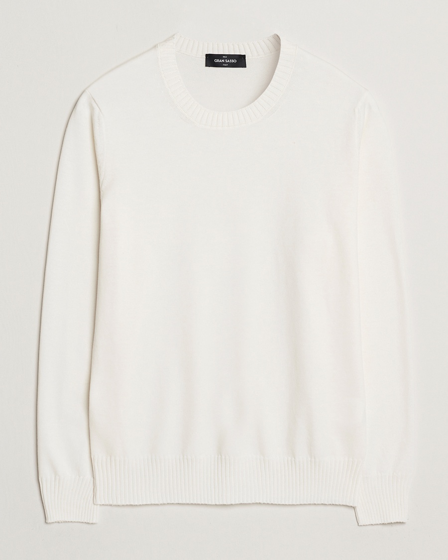 Gran Sasso Cotton/Cashmere Knitted Crew Neck Sweater Cream Melange – Vit