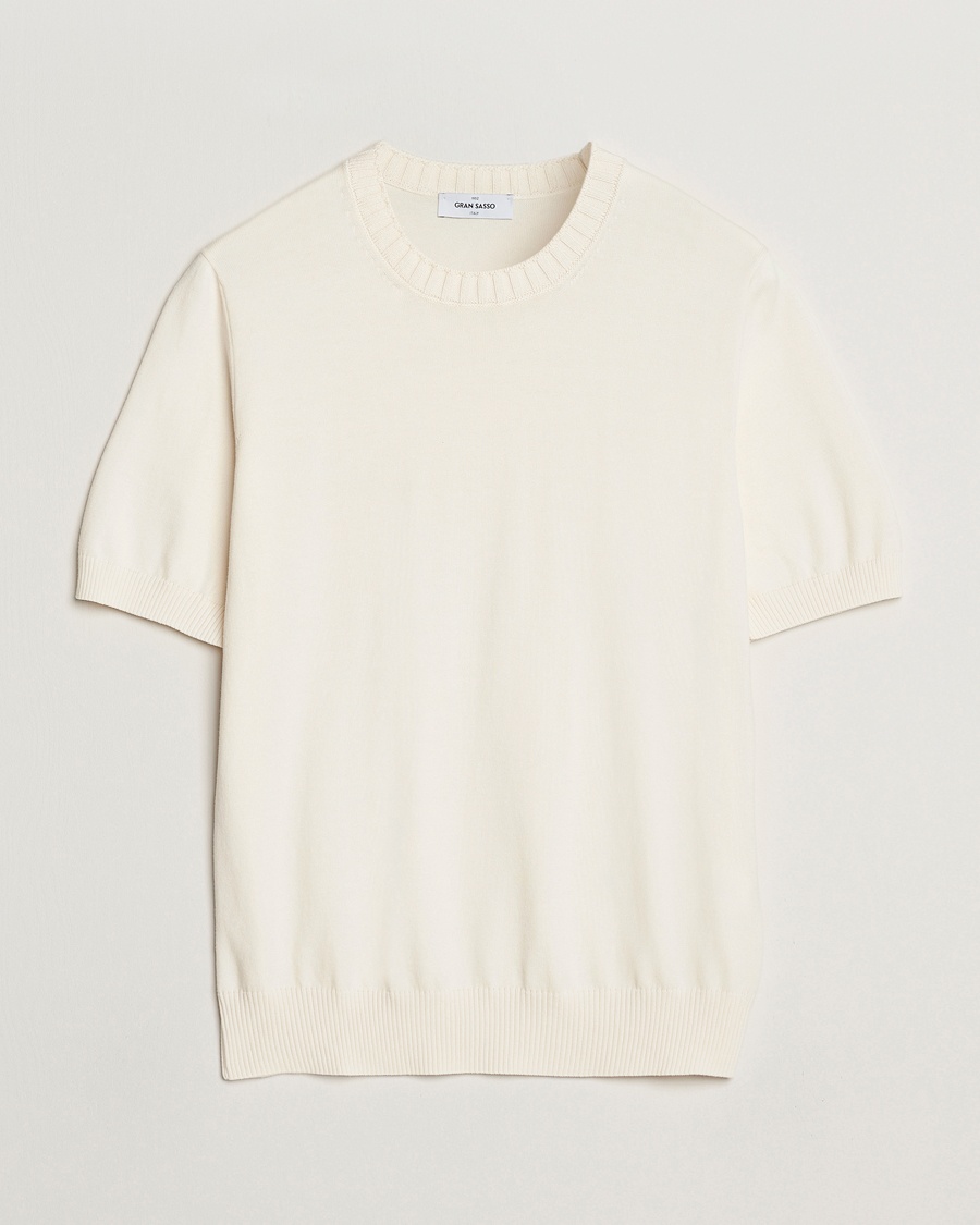 Gran Sasso Cotton Heavy Knitted Crew Neck T-Shirt Cream – Vit