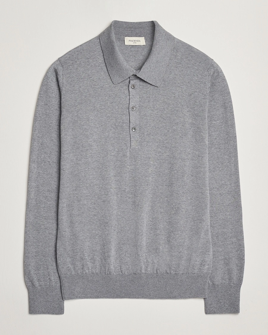 Piacenza Cashmere Merino Wool Long Sleeve Polo Light Grey – Grå