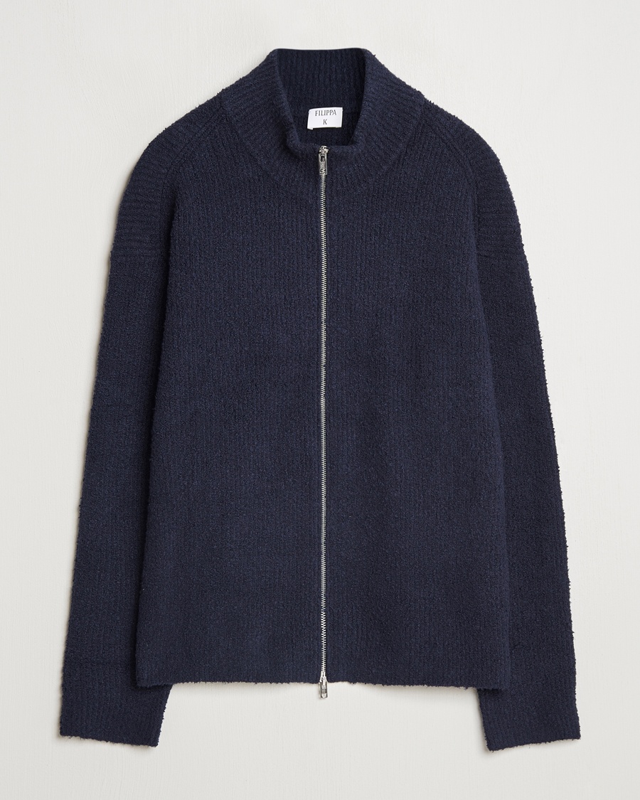 Herr | Full-zip | Filippa K | Bouclé Knitted Full Zip Navy