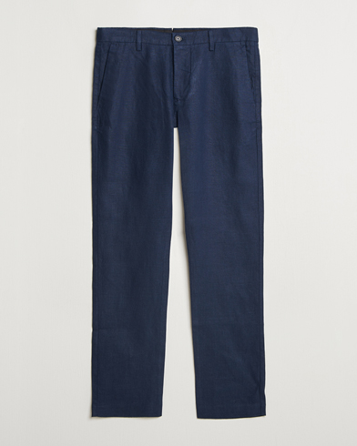NN07 Theo Linen Trousers Navy Blue – Blå
