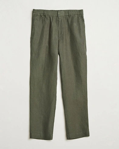NN07 Billie Linen Drawstring Trousers Croc Green, Herr, Linnebyxor, Grön, Storlek W30L32