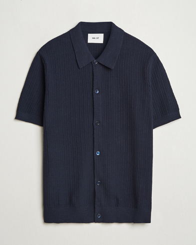 NN07 Nolan Knitted Short Sleeve Shirt Navy Blue – Blå