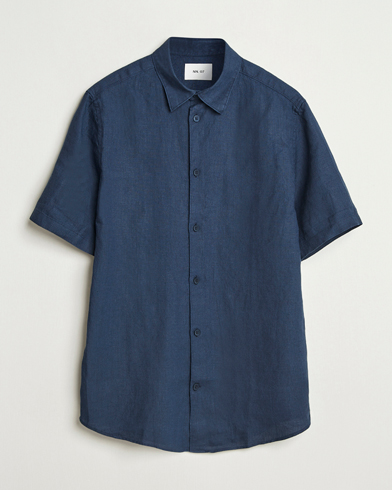 NN07 Enzo Linen Short Sleeve Shirt Navy Blue – Blå