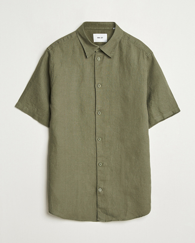 NN07 Enzo Linen Short Sleeve Shirt Capers Green – Grön