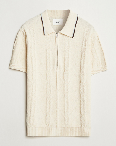 Herr | Nya produktbilder | NN07 | Gustav Bouclé Half Zip Polo Ivory
