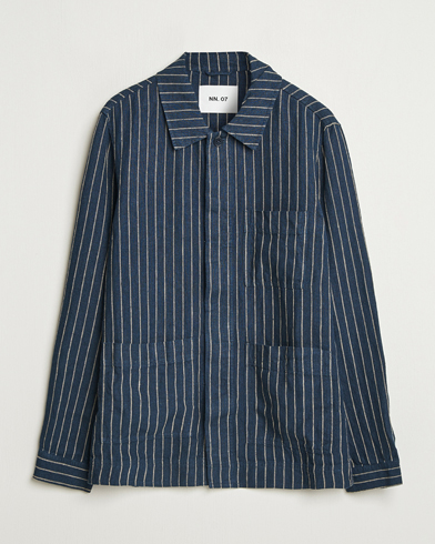 NN07 Olav Linen Pinstriped Overshirt Navy Blue – Blå