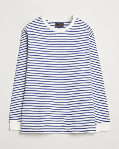 Herr | BEAMS PLUS | BEAMS PLUS | Long Sleeve Striped Pocket T-Shirt White/Blue