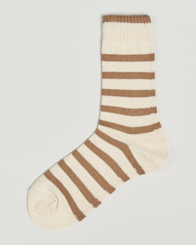 Herr | BEAMS PLUS | BEAMS PLUS | 2 Tone Stripe Socks White/Tan
