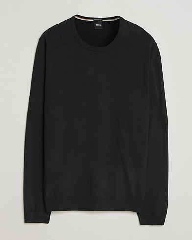 BOSS BLACK Leno Wool Crew Neck Pullover Black – Svart