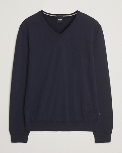Herr | Business & Beyond - Formal | BOSS BLACK | Melba Wool V-Neck Pullover Dark Blue