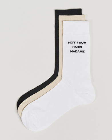 Drôle de Monsieur 3-Pack Slogan Socks Black/White/Mastic – Flerfärgad