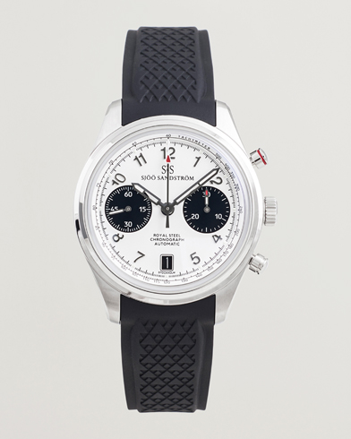 Sjöö Sandström Royal Steel Chronograph 40mm Black Rubber White Dial – Vit