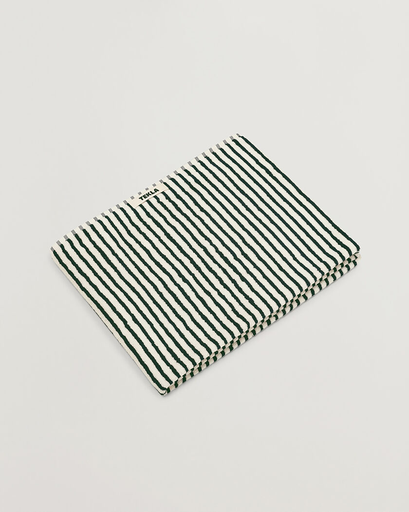 Tekla Organic Terry Bath Towel Racing Green Stripes – Grön