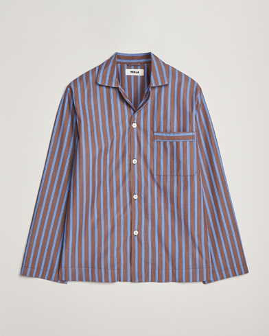 Tekla Poplin Pyjama Shirt Chestnut Stripes – Flerfärgad