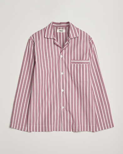 Tekla Poplin Pyjama Shirt Rhubarb Stripes – Röd