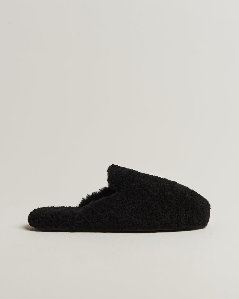 Tekla Lambswool Shearling Slippers Black – Svart