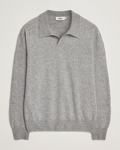 Altea Knitted Long Sleeve Polo Grey Melange – Grå