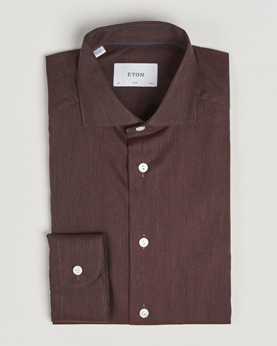 Eton Slim Fit Wrinkle Free Flannel Shirt Dark Red, Herr, Businesskjorta, Röd, Storlek L