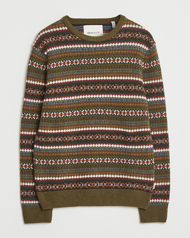 Gant Fair Isle Knitted Crew Neck Sweater Country Green – Grön