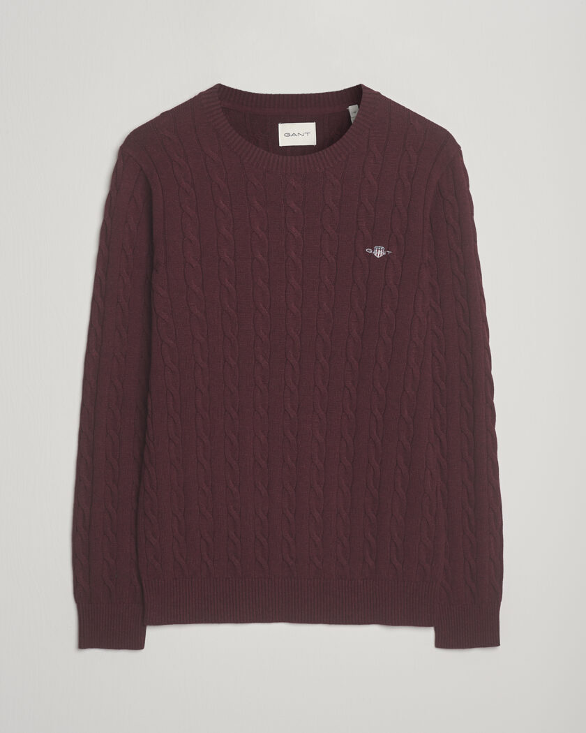 GANT Cotton Cable Crew Neck Pullover Bordeaux Melange – Röd