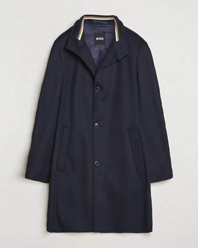 BOSS BLACK Hyde Stand Up Collar Coat Dark Blue – Blå