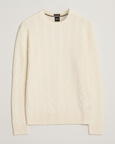 BOSS BLACK Hetico Wool/Cashmere Cable Sweater Open White – Vit