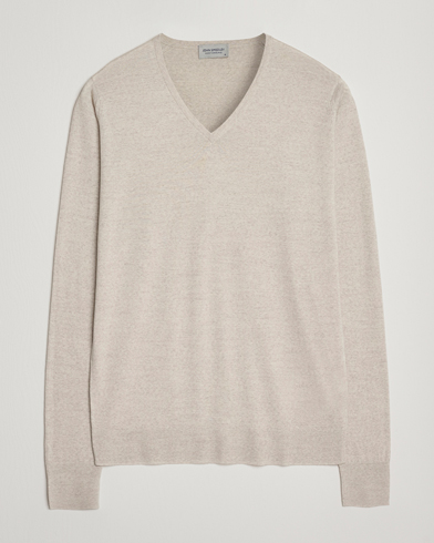 John Smedley Bobby Extra Fine Merino V-Neck Pullover Grey Fleece – Beige