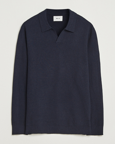 NN07 Paul Cotton Knitted Polo Deep Navy, Herr, Stickad piké, Blå, Storlek S