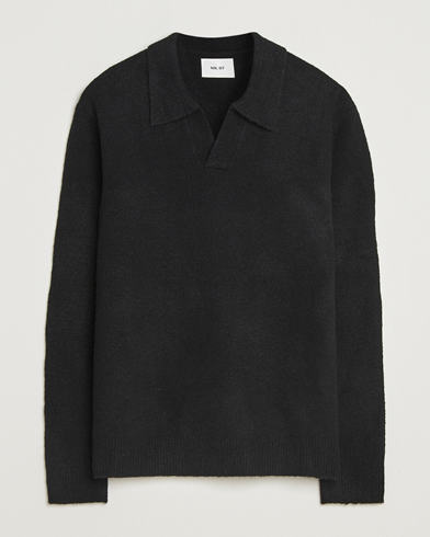 NN07 Hope Wool Knitted Polo Black, Herr, Stickad piké, Svart, Storlek XL