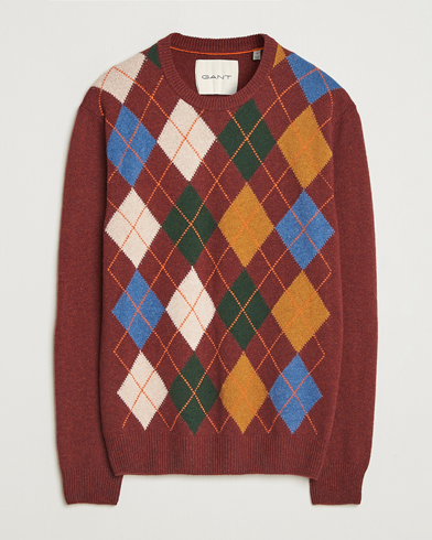 GANT Lambswool Argyle Knitted Crew Neck Winter Wine – Röd