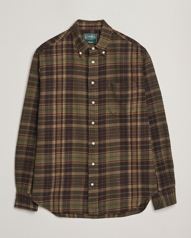 Gitman Vintage Brushed Winter Madras Button Down Shirt Brown/Olive – Brun