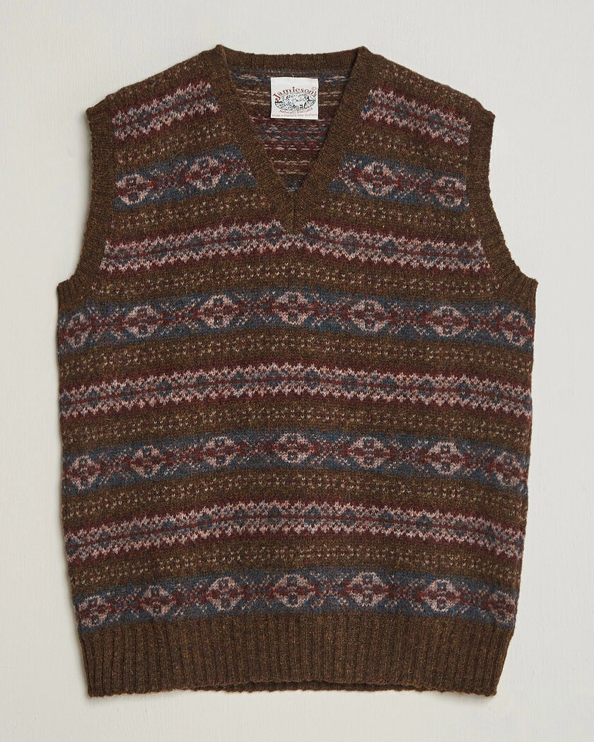 Jamieson's of Shetland Jamiesons Of Shetland All Over Fair Isle Slipover Moss Green – Grön