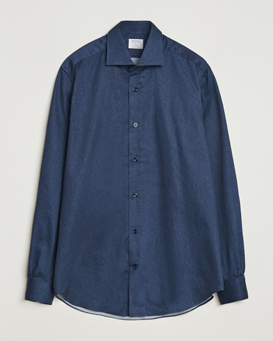 Mazzarelli Soft Flannel Cut Away Shirt Navy – Blå