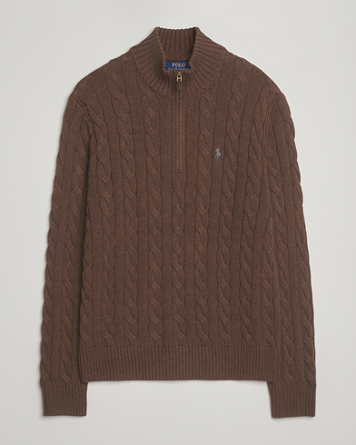 Herr | Polo Ralph Lauren | Polo Ralph Lauren Cotton Cable Half Zip Nutmeg Brown Heather