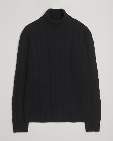Polo Ralph Lauren Wool/Cashmere Cable Rollneck Polo Black, Herr, Polotröja, Svart, Storlek XL