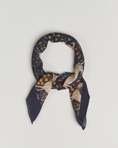Drake's Unicorn Garden Wool/Silk Scarf Navy – Blå