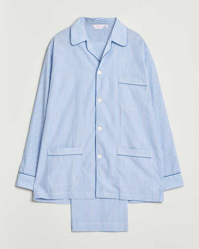 Derek Rose Striped Piped Cotton Pyjama Set Blue/White – Flerfärgad