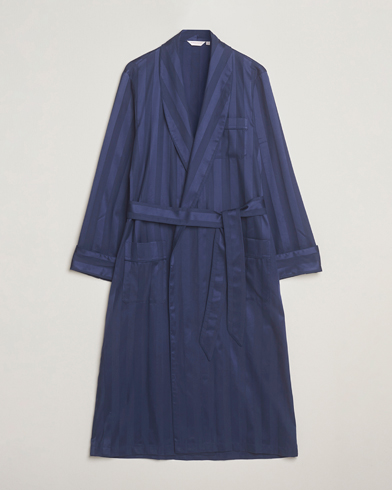 Derek Rose Striped Cotton Dressing Gown Navy – Blå