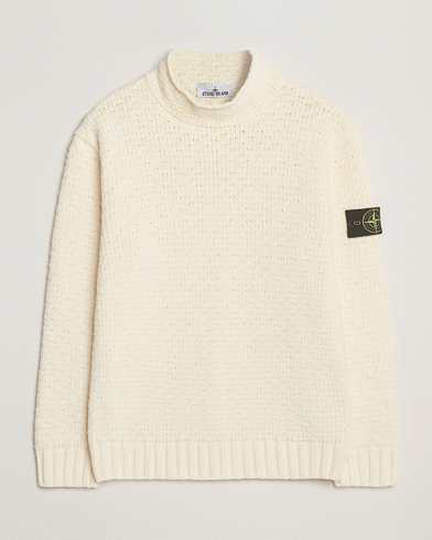 Stone Island Cotton Chenille Knitted Mock Neck Ivory – Vit